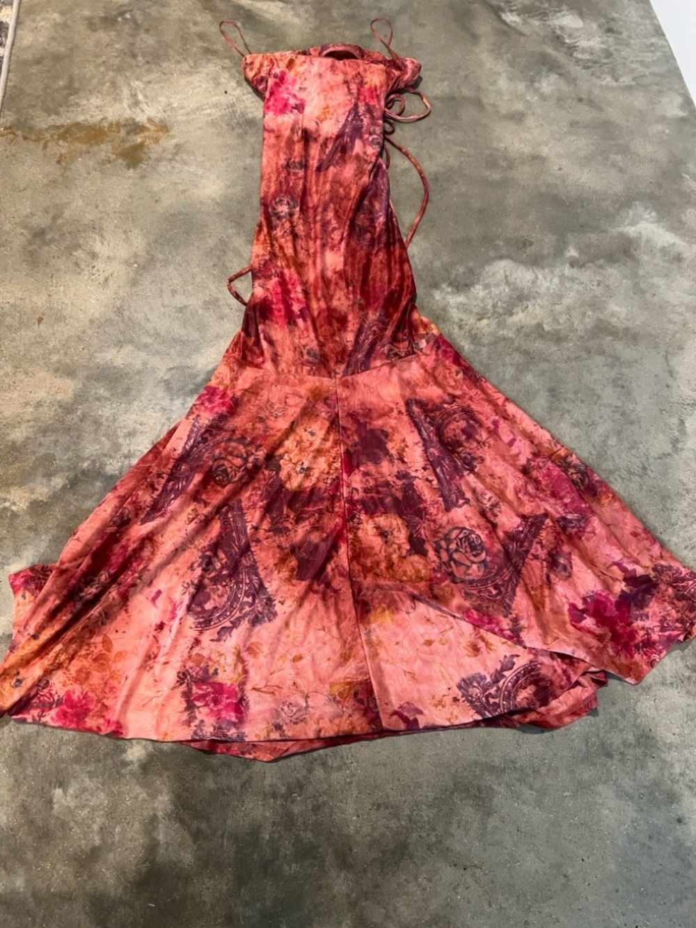 Fashion Nova Red & Pink Floral Tie-Dye Maxi Dress - Picture 6 of 6